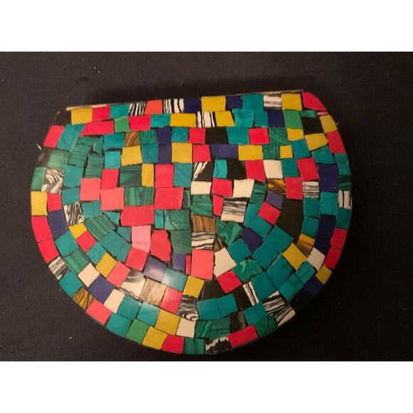 Ramla Clutch Bag Moroccan Mosaic Multi Color Crossbody Gold Hamsa Hand $275 - Picture 3 of 10
